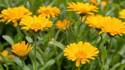 Calendula, also known as pot marigold, brings sunny yellow and orange flowers to gardens, often used in herbal remedies