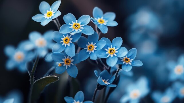 Forgetmenot flowers are small and blue, symbolizing remembrance and true love