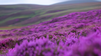 Obraz premium Heather blooms create a stunning carpet of purple and pink hues across landscapes