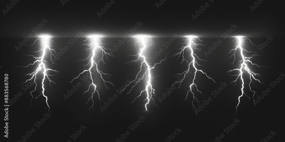 Poster a group of lightning flashes on a black background, great for use in presentations, reports, or anyw
