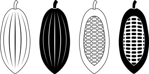outline silhouette Cocoa bean icon set