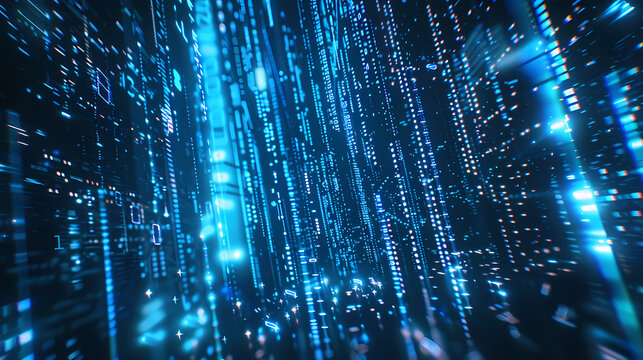 Digital data background with binary code and computer screen