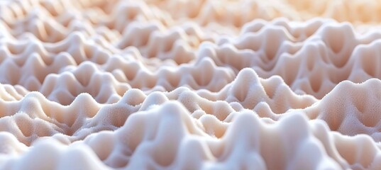 Abstract Background, 3D Render, White Wavy Foam Texture, Delicate Soft Surface, Smooth Lighting.