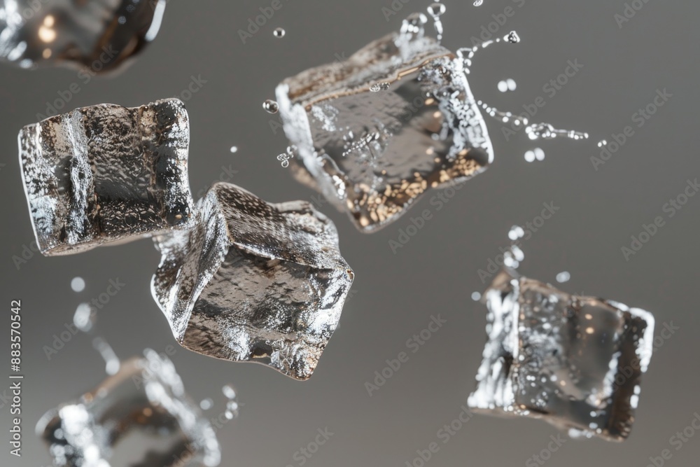 Poster A pile of ice cubes falling through the air, creating a misty effect