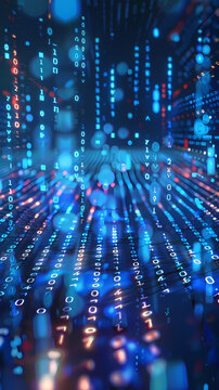 Digital data background with binary code and computer screen