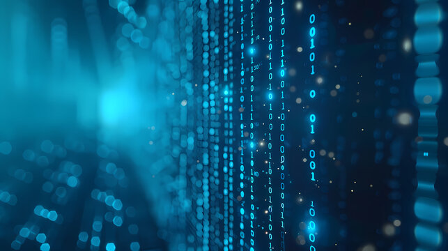 Digital data background with binary code and computer screen