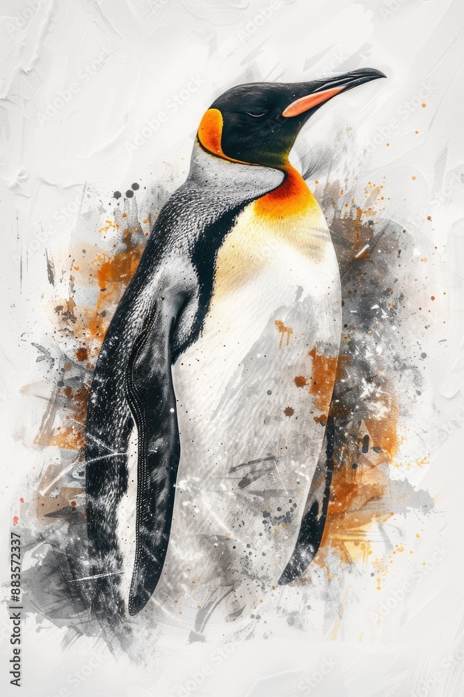 Poster a single penguin standing on a white background, looking directly at the camera