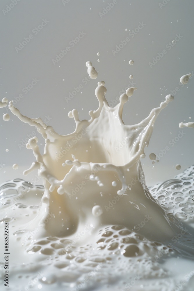 Poster a small amount of milk spilled onto a white surface, creating a circular design