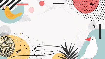 Obraz premium Abstract Composition with Birds and Geometric Shapes