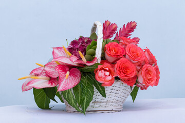 ฺBeautiful bouquet of flowers arranged in a basket