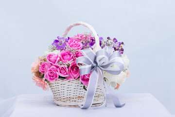 ฺBeautiful bouquet of flowers arranged in a basket