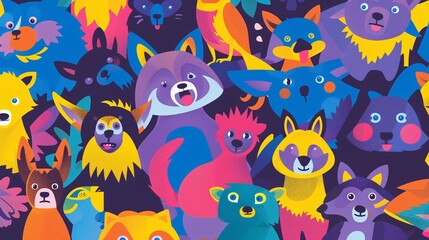 Colorful Animal Heads Illustration