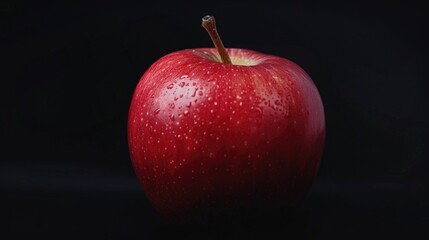 A juicy red apple with water droplets glistening on its surface