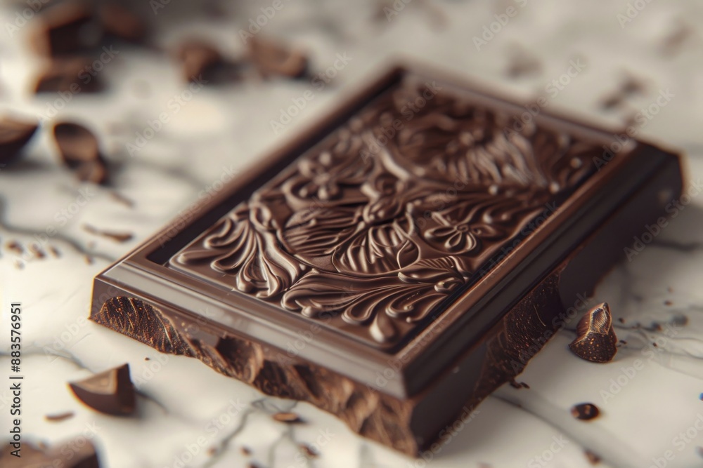 Poster a single piece of chocolate sits on a flat surface