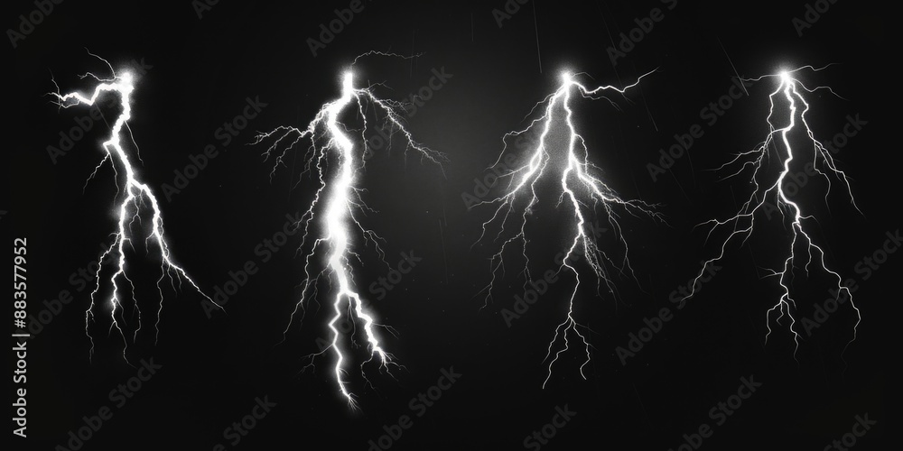 Poster a group of lightning flashes illuminated against a dark, black background