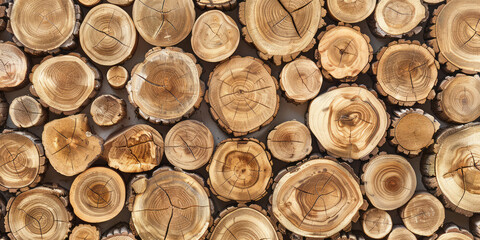 Lots of treated wood trunks. Wood industry Background wallpaper for backing.