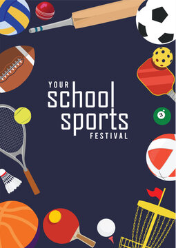 Great editable vector file of multisport school equipment in classy and unique style best for your digital design and print mockup