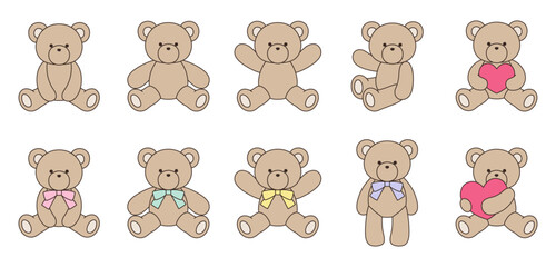 かわいいくまのぬいぐるみのベクターイラストセット　アイコン　動物