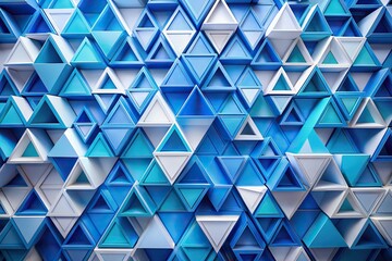 Fototapeta premium Vibrant blue and white geometric abstract triangles intersect and overlap, creating a mesmerizing composition of shape, form, and color in a stunning visual representation.