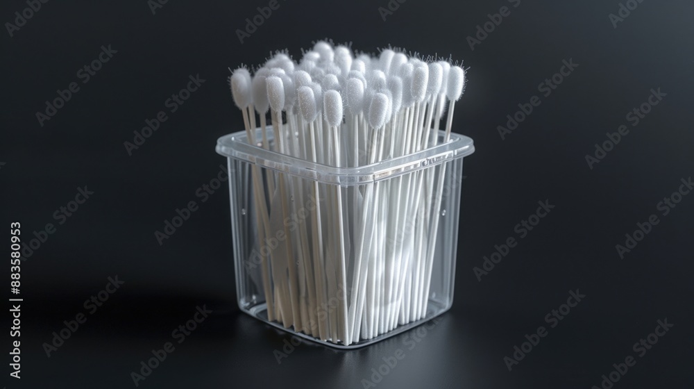 Poster Container filled with toothbrushes on a dark or black background