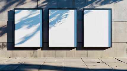 Three blank poster mockup on wall for branding and marketing