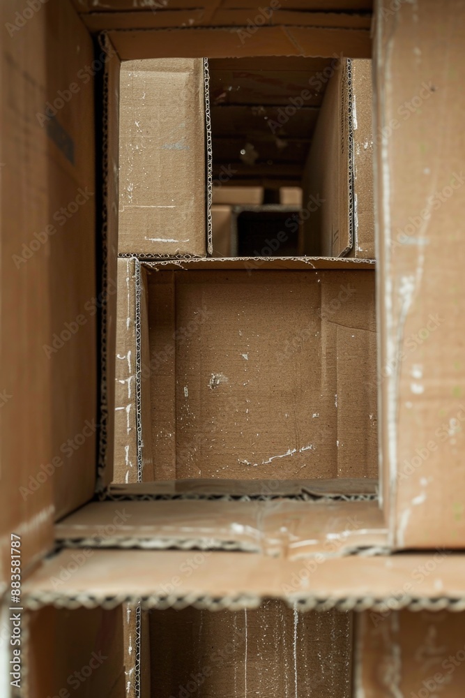 Poster a simple cardboard box with a hole cut out of one side, often used for shipping or storage