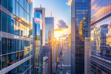 Obraz premium Sunset Skyline View of Modern Cityscape