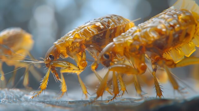 Animal fleas magnified under a microscope