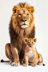 Fototapeta premium A picture of a lion sitting next to its baby