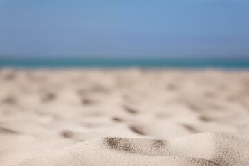Beautiful sandy beach and sea on sunny day. Summer vacation