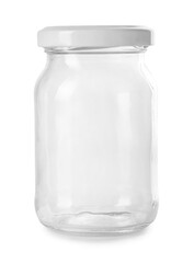 One empty glass jar isolated on white
