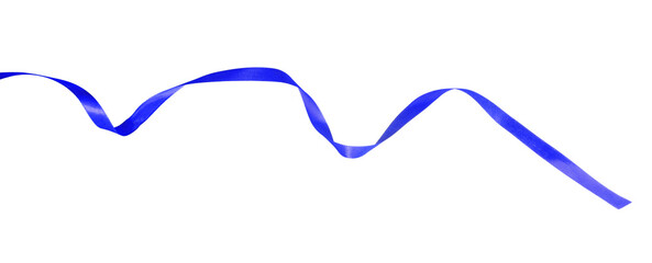 One blue satin ribbon isolated on white