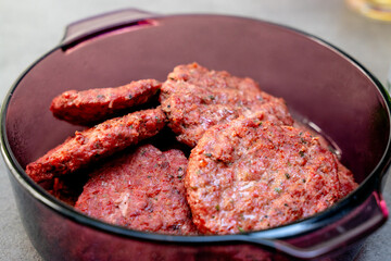 freshly made burger beef in a bowl