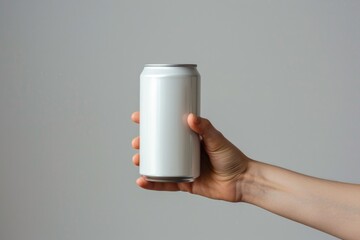 A person holding a can of soda in their hand, suitable for food and drink related concepts