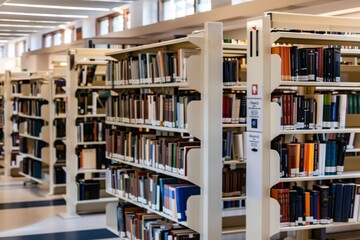 Rows of Books in a Modern Library