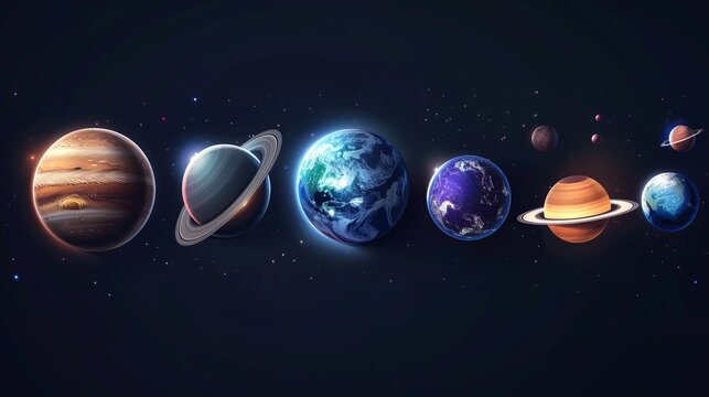 A vibrant illustration showcasing the aligned planets of our solar system with twinkling stars in the background, highlighting the grandeur of our cosmic neighborhood.