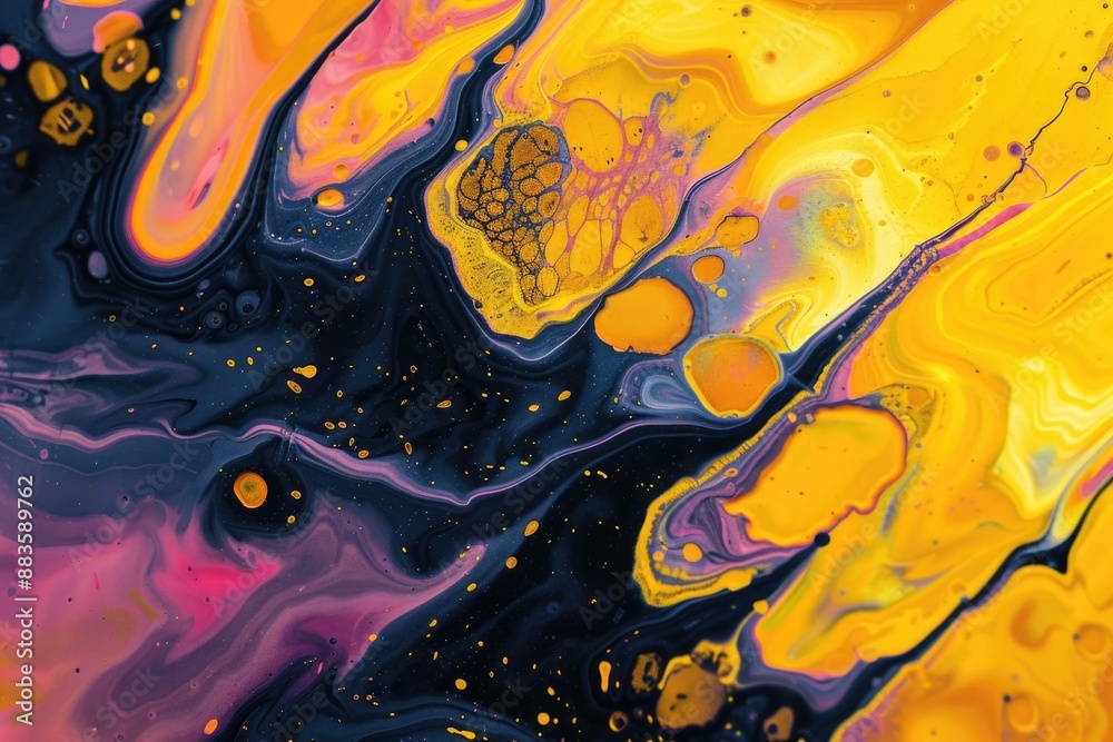 Poster a detailed view of a yellow and black painted artwork, suitable for use in design or illustration pr