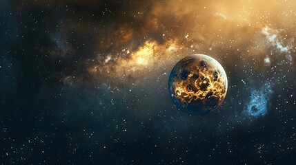 Obraz premium A beautifully luminous planet displaying a blazing glow amidst the darkness of space, radiating warmth and representing hope and the marvels of the universe.