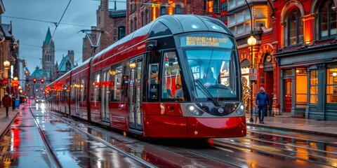 Naklejka premium Bustling Cityscape at Sunset with Modern Architecture and Busy Streets