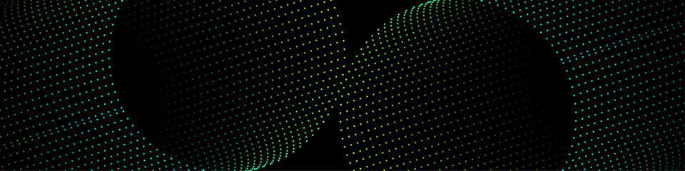 Abstract dot wave line with moving particles on background . Digital cyberspace, Big data analytics, 3d rendering, machine learning, and predictive analytics.