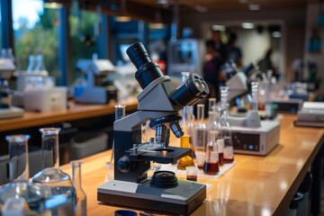 A Microscope on a Table in a Laboratory Setting