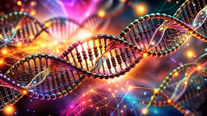 Digital DNA strand interwoven with devices, representing tech evolution, inspiration
