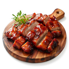 Plate of tasty Char siu with on white background.