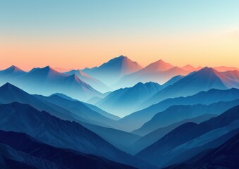 Obraz premium Stunning Sunrise Over Majestic Mountain Range with Layered Peaks and Serene Atmosphere Captured in Beautiful Gradient Colors