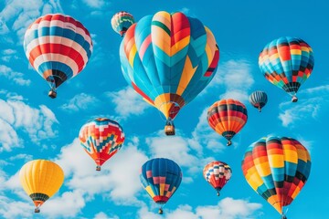 Obraz premium Vivid sunset sky adorned with a multitude of hot air balloons drifting peacefully