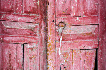 old wooden red door