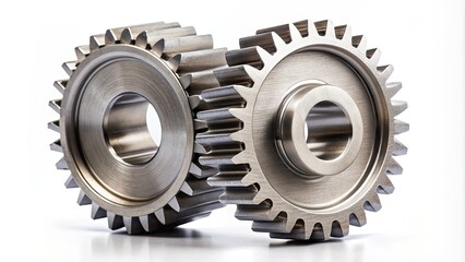 Two steel gearwheels. rendering isolated on background , metal, gears, machinery, industrial