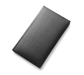 Black notebook with eraser on white background