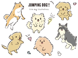 ジャンプする犬たちのイラストセット