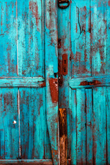 old wooden blue door